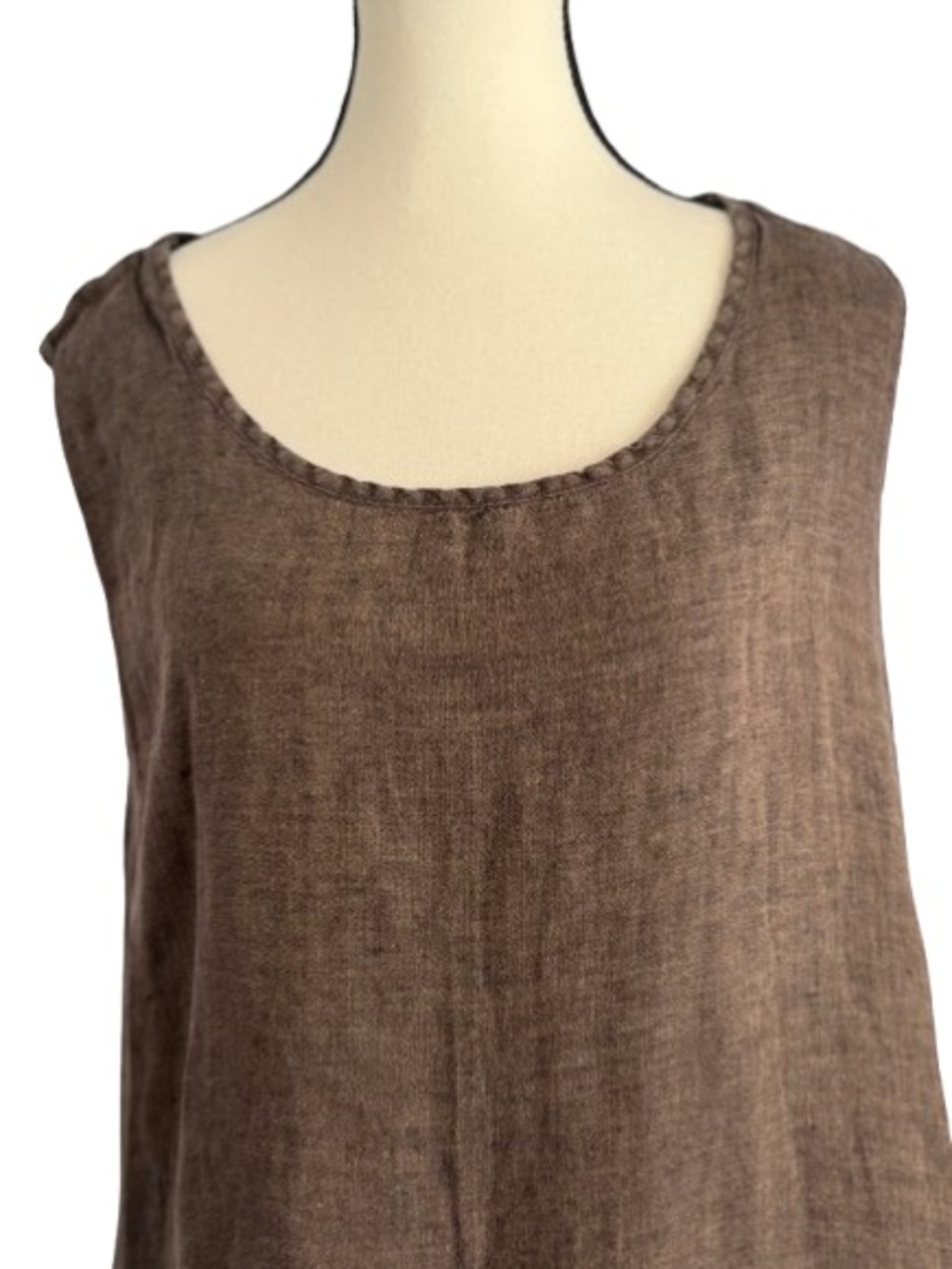 Flax Women’s Linen Tank Top L Brown Lagenlook Boho Minimalist Loose Fit - Picture 3 of 7